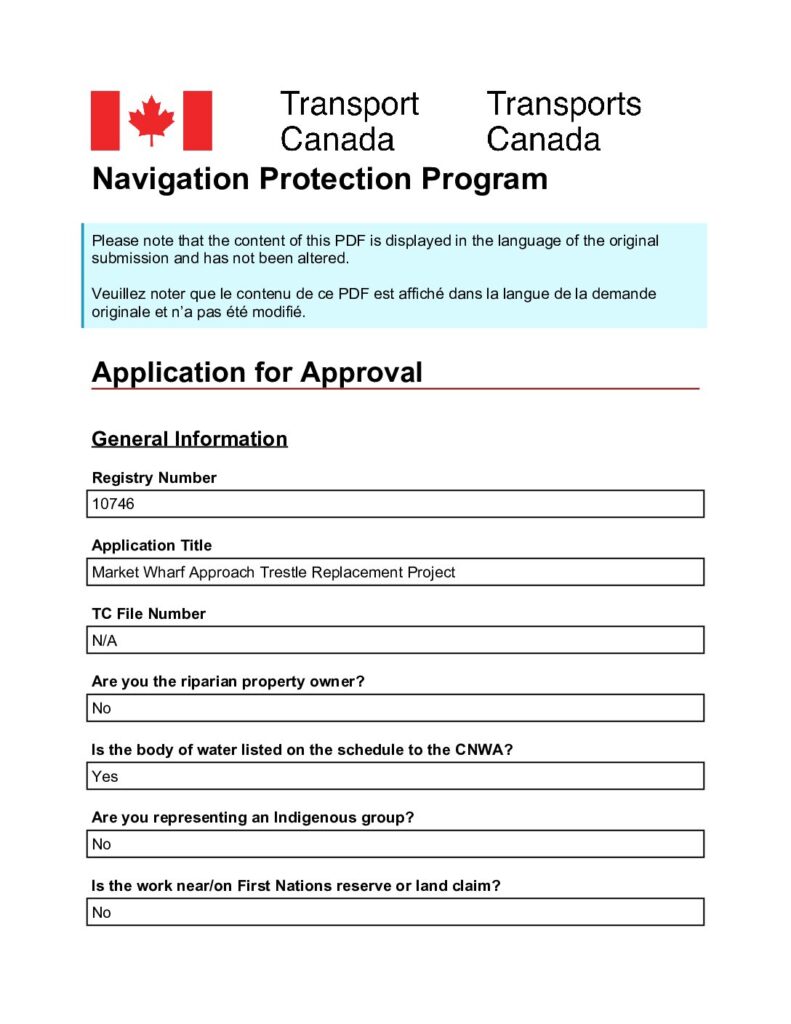 Transport Canada Application April 2025