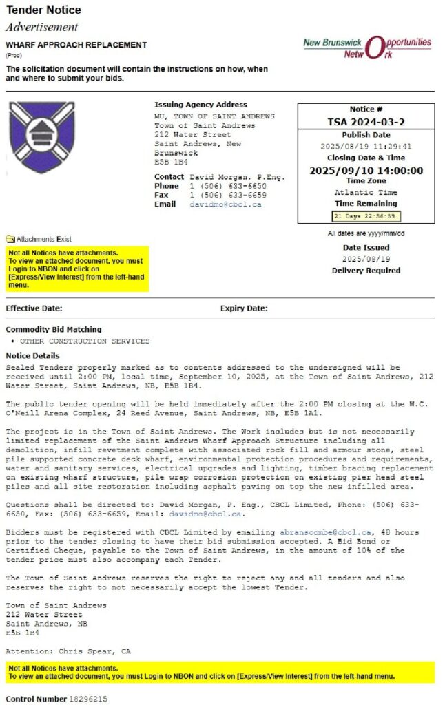 Wharf Tender Notice
